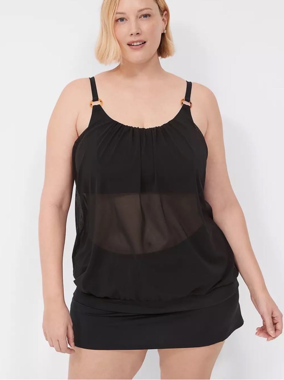 Lane Bryant Black No Wire Mesh Lightly Lined Tankini Swim Top Size 28‎